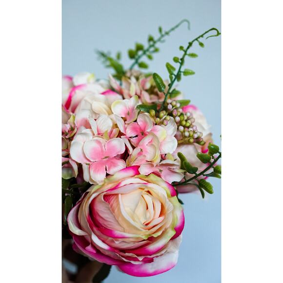 Mauve Cream-colored Artifical Rose Hydrangea Berry Bouquet 10" - Picture 5 of 5